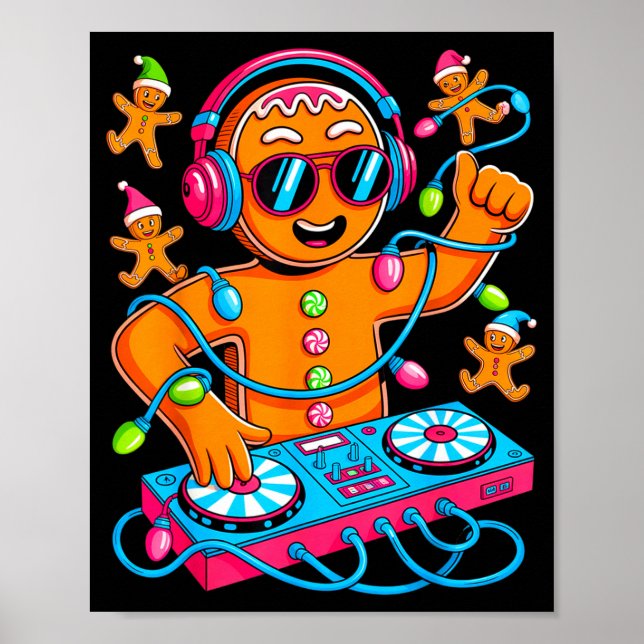 Retro Christmas House Music Gingerbread Dj Techno  Poster (Front)