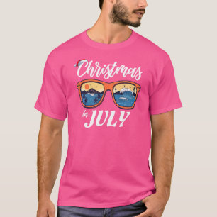 Retro Christmas In July Santa Hat Sunglasses Summe T-Shirt