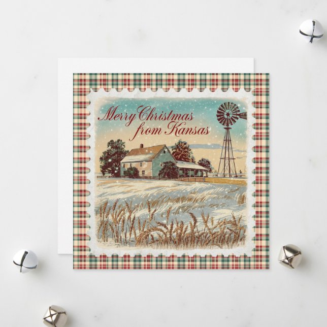 Retro Christmas In Kansas Holiday Card (Front/Back In Situ)