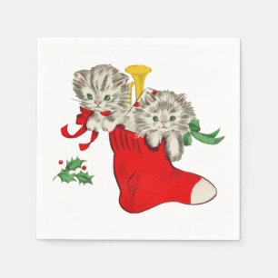 Retro Christmas Kittens Napkin