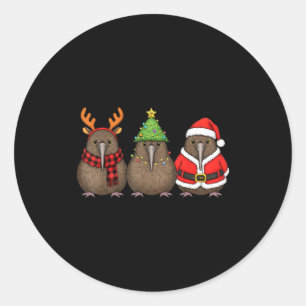 Retro Christmas Kiwi Bird Santa Reindeer Classic Round Sticker