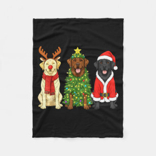 Retro Christmas Labrador Retriever Santa Reindeer  Fleece Blanket