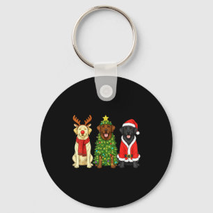 Retro Christmas Labrador Retriever Santa Reindeer Key Ring