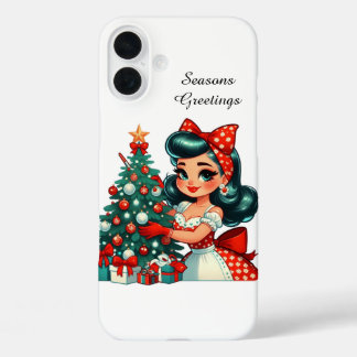 Retro Christmas lady Holiday customisable iPhone 16 Plus Case