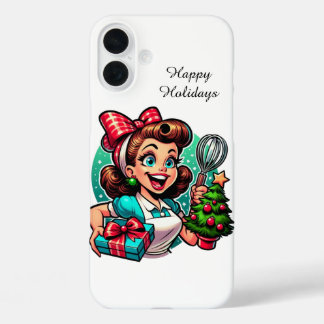 Retro Christmas lady Holiday customisable iPhone 16 Plus Case