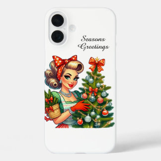 Retro Christmas lady Holiday customisable iPhone 16 Plus Case