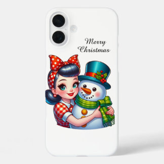 Retro Christmas lady Holiday customisable iPhone 16 Plus Case