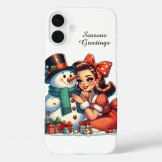 Retro Christmas lady Holiday customisable iPhone 16 Plus Case