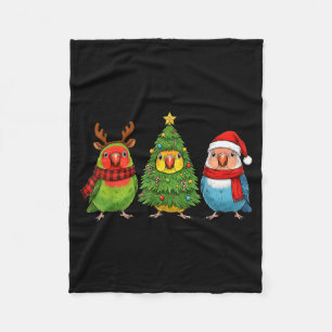 Retro Christmas Lovebird Parrot Santa Reindeer Fleece Blanket
