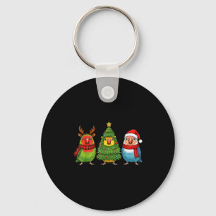 Retro Christmas Lovebird Parrot Santa Reindeer  Key Ring