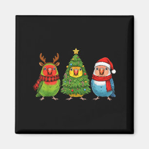 Retro Christmas Lovebird Parrot Santa Reindeer Magnet