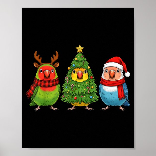 Retro Christmas Lovebird Parrot Santa Reindeer  Poster (Front)