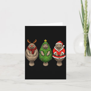 Retro Christmas Manatee Santa Reindeer  Card