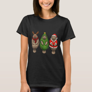 Retro Christmas Manatee Santa Reindeer T-Shirt