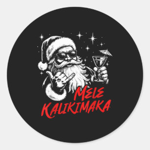 Retro Christmas Mele Kalikimaka Santa Shaka Hawaii Classic Round Sticker