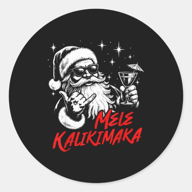 Retro Christmas Mele Kalikimaka Santa Shaka Hawaii Classic Round Sticker (Front)