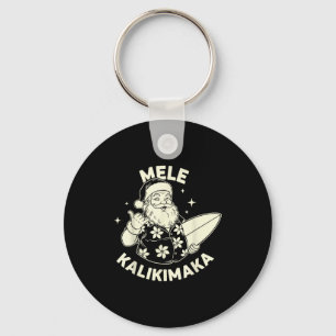 Retro Christmas Mele Kalikimaka Santa Shaka Hawaii Key Ring