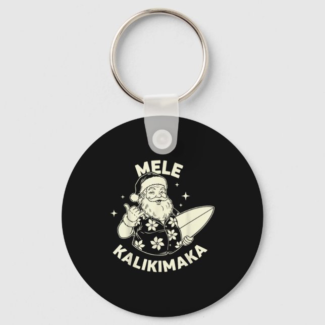 Retro Christmas Mele Kalikimaka Santa Shaka Hawaii Key Ring (Front)