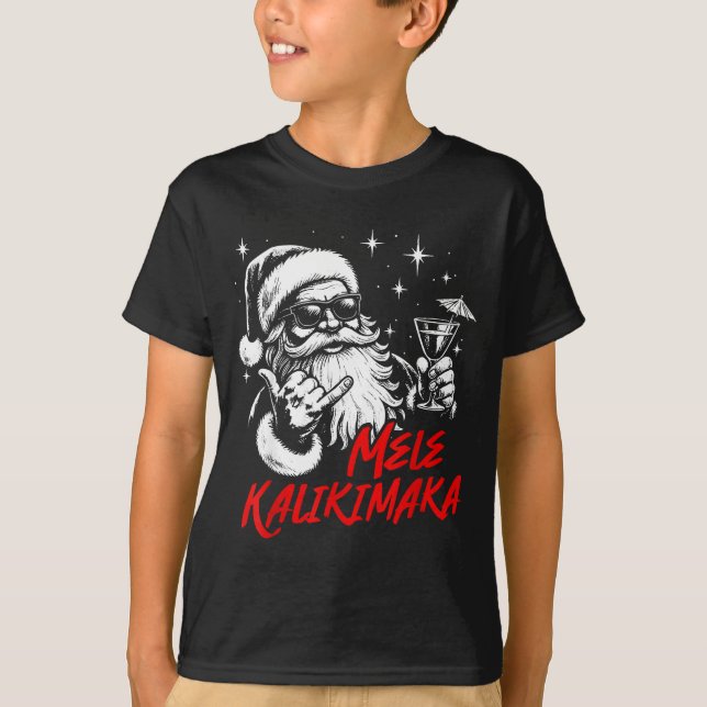 Retro Christmas Mele Kalikimaka Santa Shaka Hawaii T-Shirt (Front)