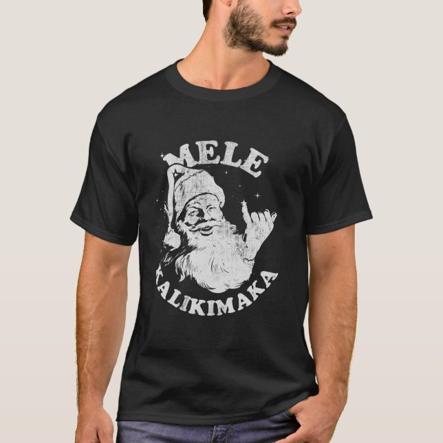 Retro Christmas Mele Kalikimaka Santa Shaka Hawaii T-Shirt (Front)