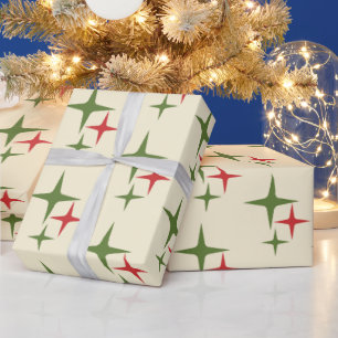 Retro Christmas Mid Century Modern Atomic Stars Wrapping Paper