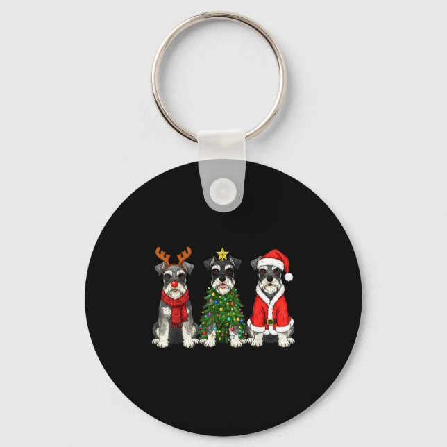 Retro Christmas Miniature Schnauzer Santa Reindeer Key Ring (Front)