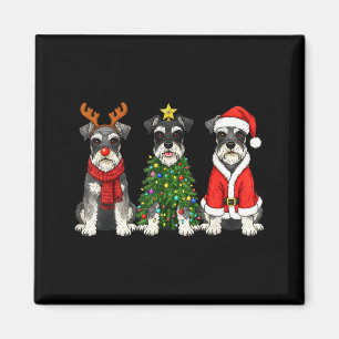 Retro Christmas Miniature Schnauzer Santa Reindeer Magnet