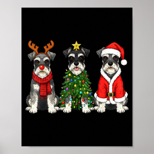 Retro Christmas Miniature Schnauzer Santa Reindeer Poster (Front)
