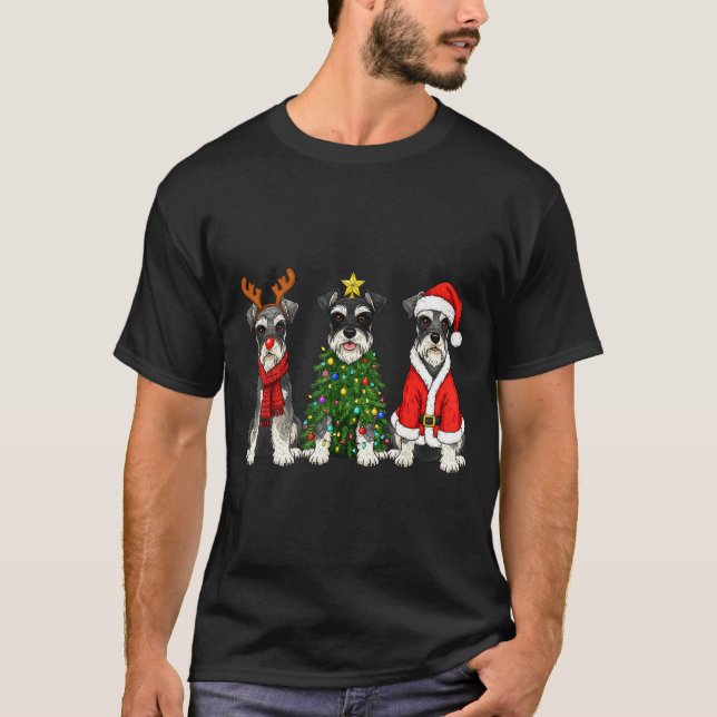 Retro Christmas Miniature Schnauzer Santa Reindeer T-Shirt (Front)