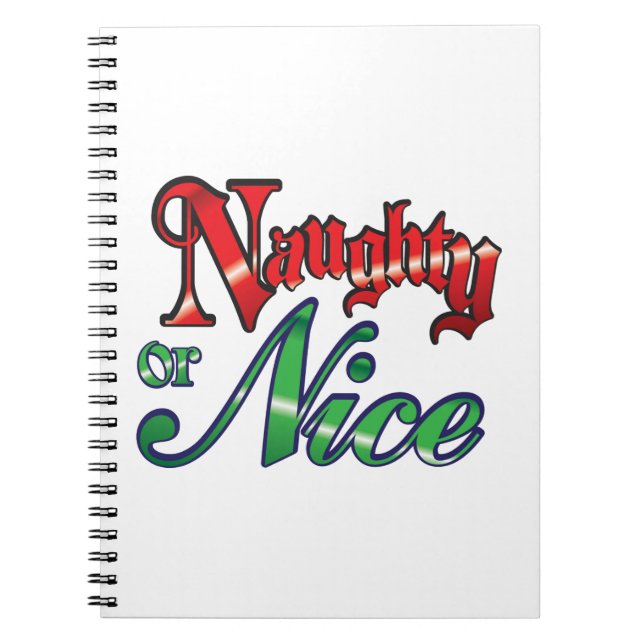 Retro Christmas, Naughty or Nice Red Green Letters Spiral Notebook (Front)