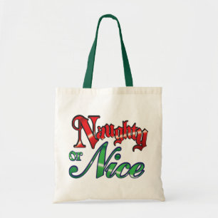Retro Christmas, Naughty or Nice Red Green Letters Tote Bag
