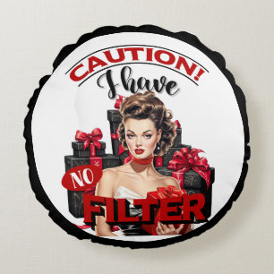 Retro Christmas No Filter Pinup Round Cushion