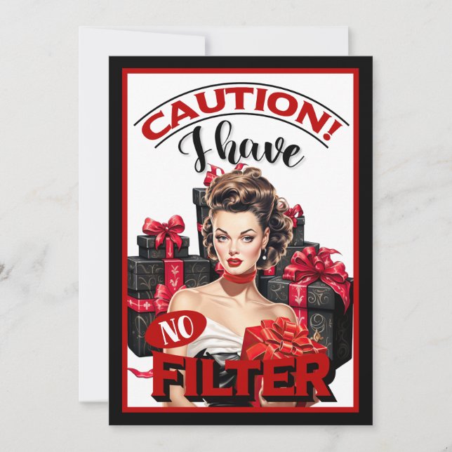 Retro Christmas No Filter Pinup Thank You Card (Front)