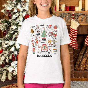 Retro Christmas Nostalgic Green And Red Girls T-Shirt