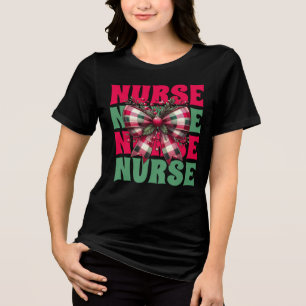 Retro Christmas Nurse Coquette Bow  Tri-Blend Shirt