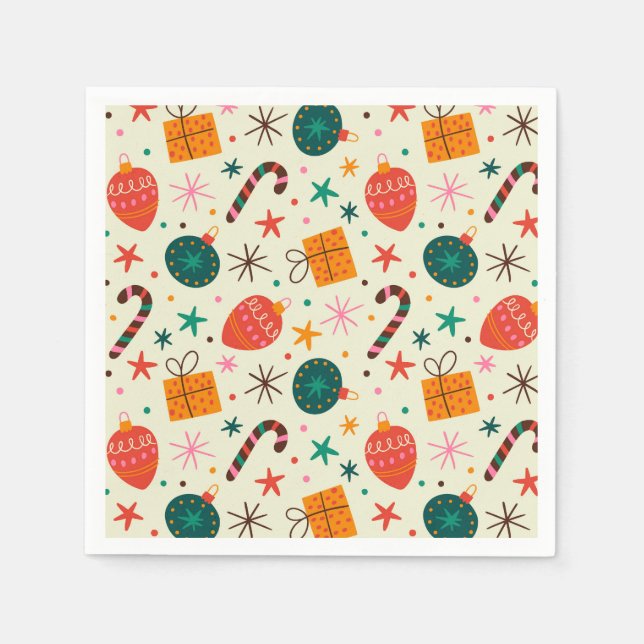 Retro Christmas Ornament and Gift Pattern Napkin (Front)