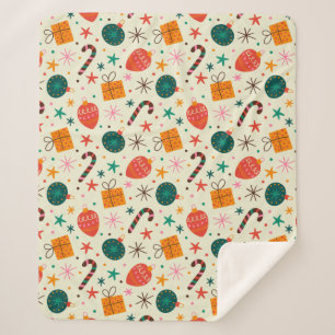 Retro Christmas Ornament and Gift Pattern Sherpa Blanket