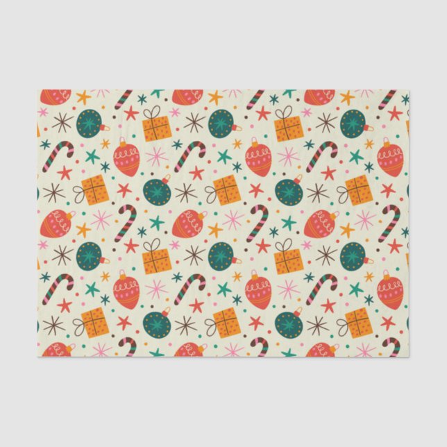 Retro Christmas Ornament and Gift Pattern Tissue Paper (Front)