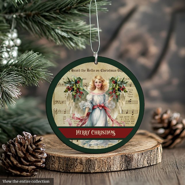 Retro Christmas Ornament Green Red Angel Design (Retro Christmas Ornament Green Red Angel Design)