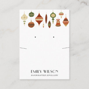 RETRO CHRISTMAS ORNAMENT NECKLACE EARRING DISPLAY BUSINESS CARD