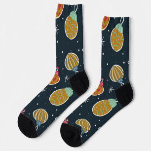 Retro Christmas Ornament Pattern Socks