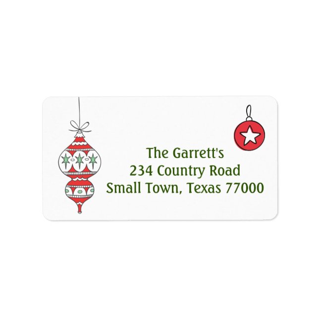 Retro Christmas Ornament Personalised Address Label (Front)