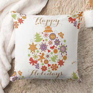 Retro Christmas Ornament Throw Pillow