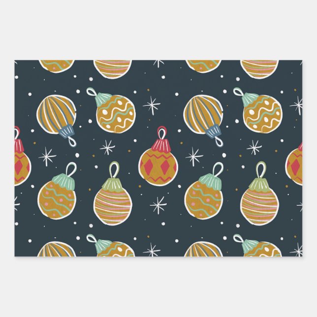 Retro Christmas Ornament Wrapping Paper (Front)