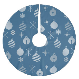 Retro Christmas Ornaments Blue Silver Brushed Polyester Tree Skirt