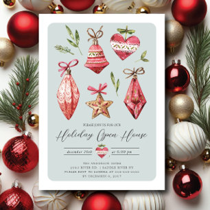 Retro Christmas Ornaments Holiday Open House  Invitation