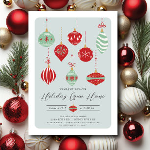 Retro Christmas Ornaments Holiday Open House  Invitation