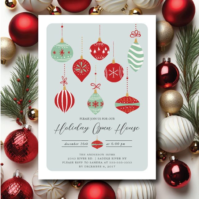 Retro Christmas Ornaments Holiday Open House  Invitation (Creator Uploaded)