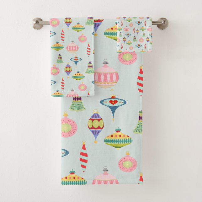 Retro Christmas Ornaments | Mid Century Modern   Bath Towel Set (Insitu)