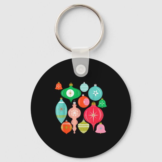 Retro Christmas Ornaments Mid Century Modern  Key Ring (Front)